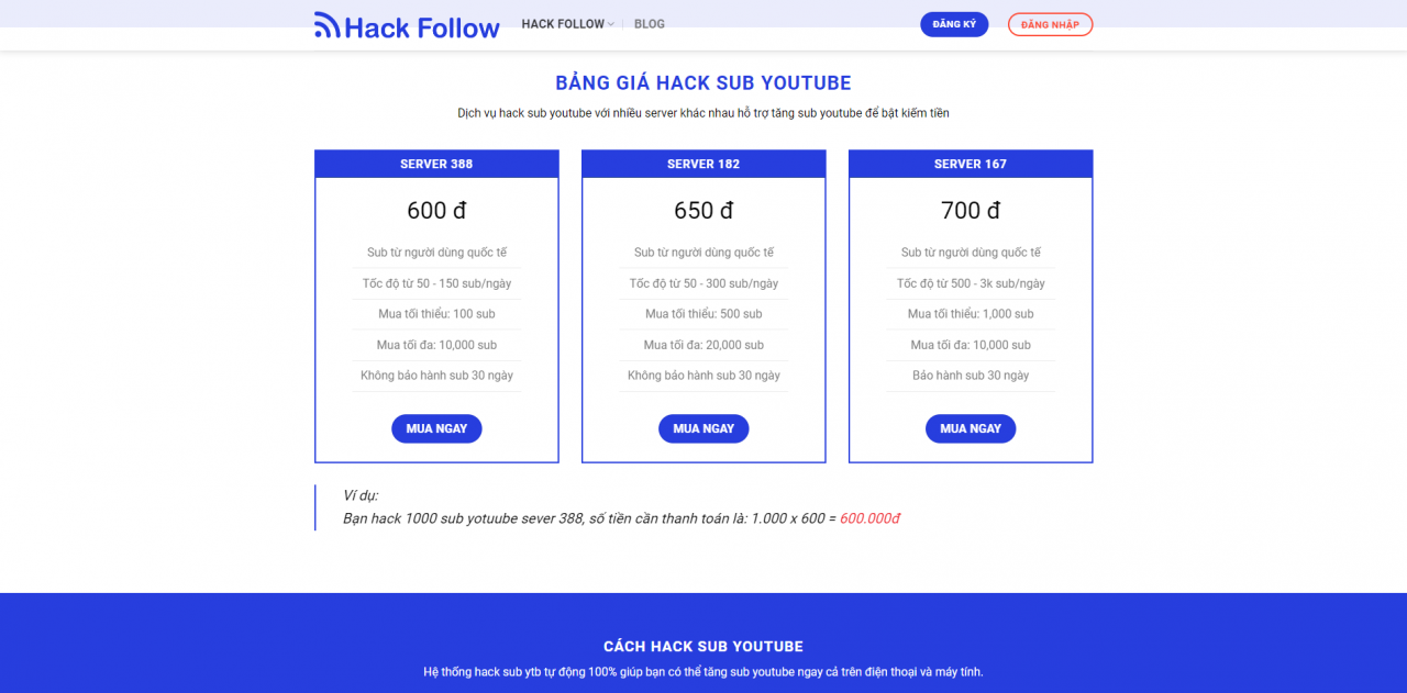 bảng giá hack subscribe tại hackfollow.com