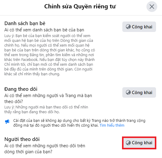 cách hiển thị người theo dõi trên facebook